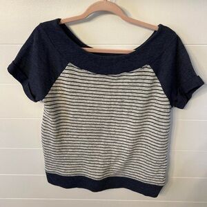 Maurices Navy and Gray Striped Short Sleeve Top